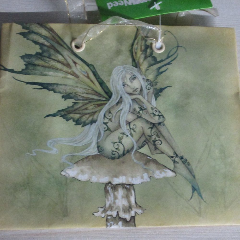 💥Amy Brown Green Sprite on Mushroom Gift Bag w/Card and Tissue paper